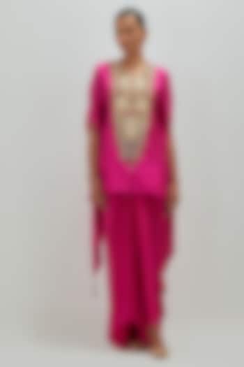 Hot Pink Satin Dhoti Set by Petticoat Lane at Pernia's Pop Up Shop