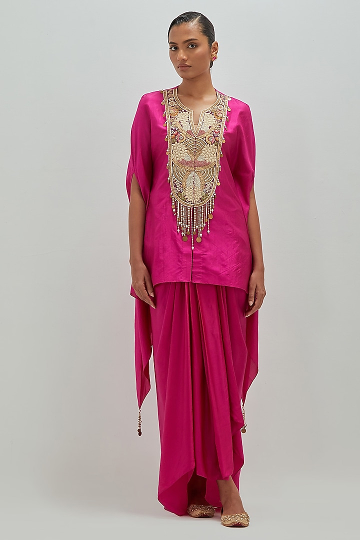 Hot Pink Satin Dhoti Set by Petticoat Lane at Pernia's Pop Up Shop