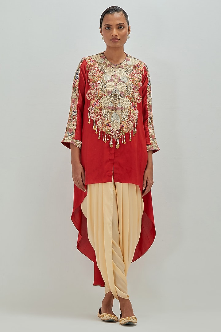 Off-White Satin Dhoti Set by Petticoat Lane at Pernia's Pop Up Shop