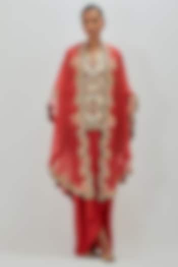 Red Satin Skirt Set by Petticoat Lane at Pernia's Pop Up Shop