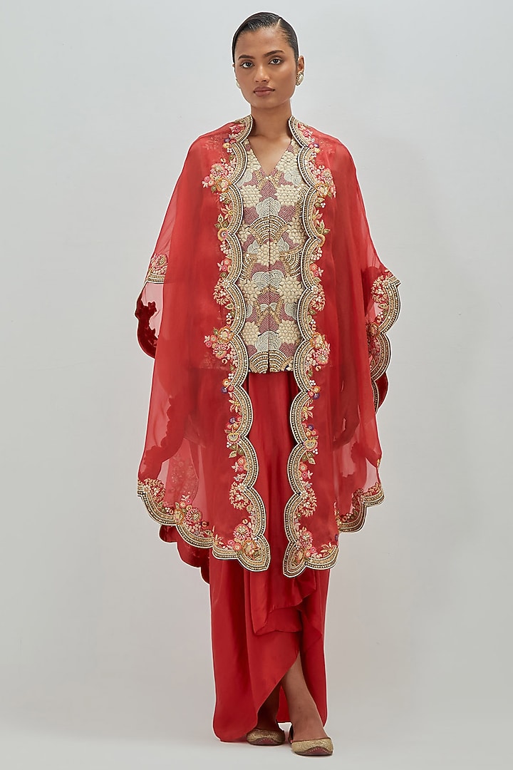 Red Satin Skirt Set by Petticoat Lane at Pernia's Pop Up Shop
