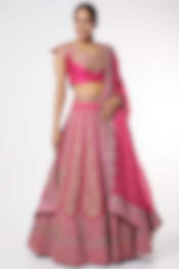 Pink Zari Embroidered Bridal Lehenga Set by Petticoat Lane at Pernia's Pop Up Shop