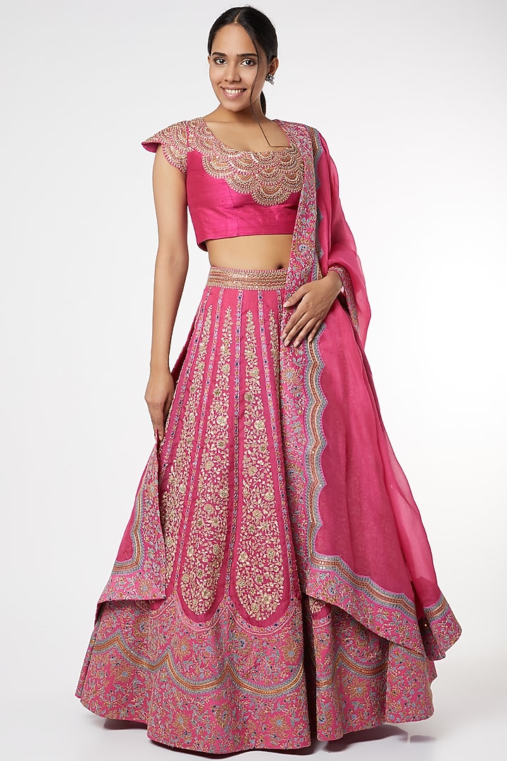 Pink Zari Embroidered Bridal Lehenga Set by Petticoat Lane at Pernia's Pop Up Shop