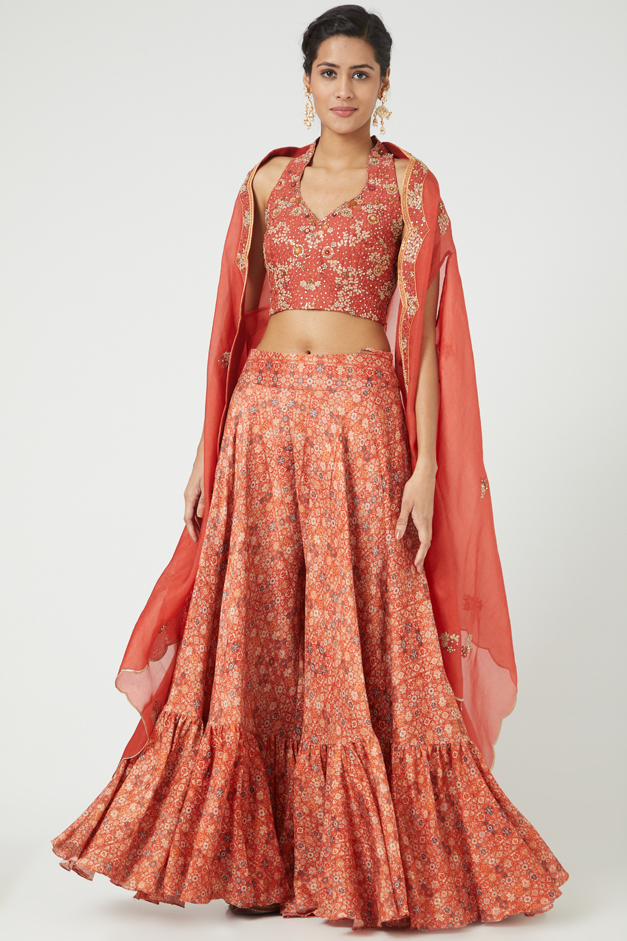 Red Printed Wedding Sharara Set by Petticoat Lane at Pernia's Pop Up Shop