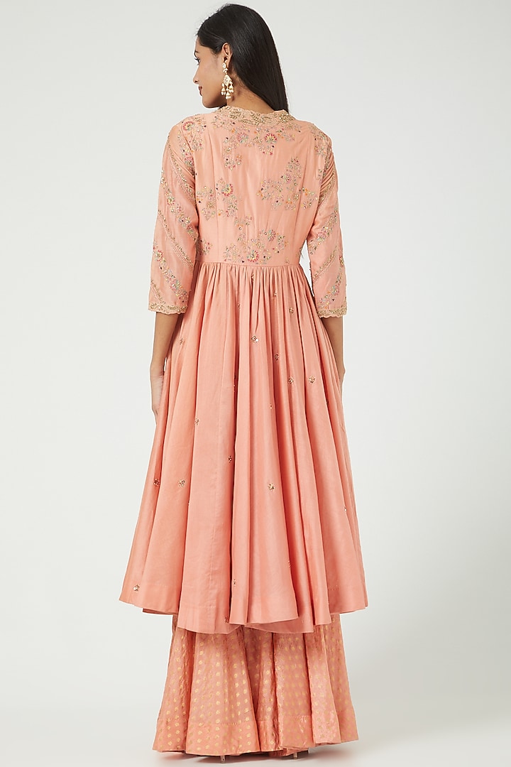 Peach & Gold Brocade Wedding Sharara Set by Petticoat Lane at Pernia's Pop Up Shop