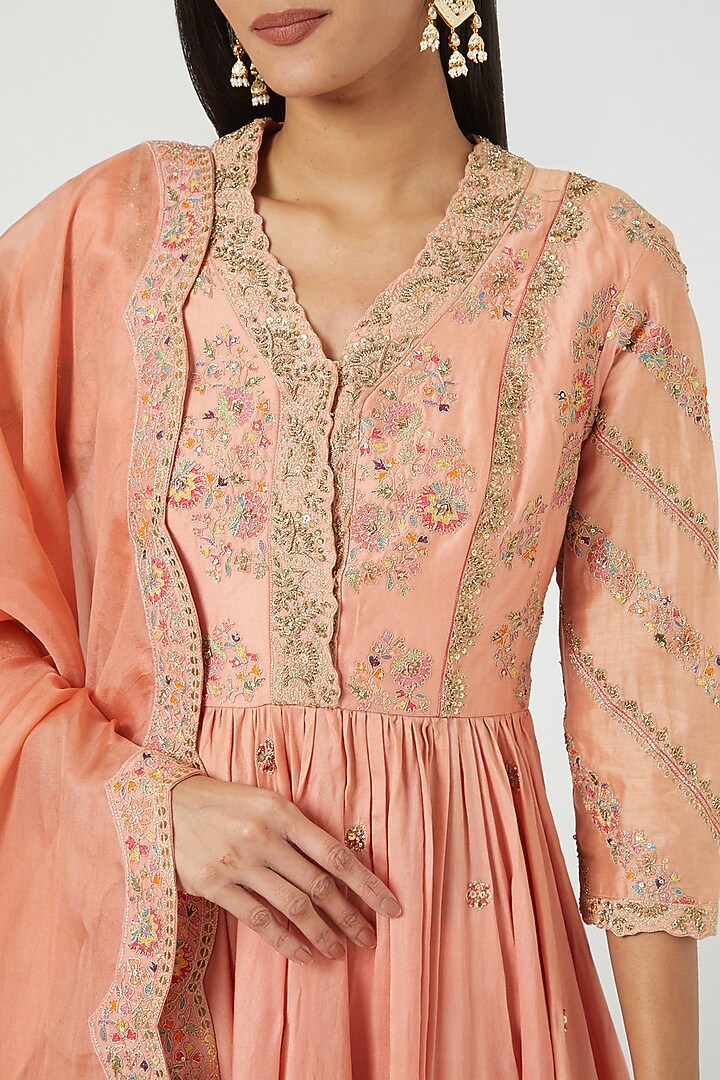 Peach & Gold Brocade Wedding Sharara Set by Petticoat Lane at Pernia's Pop Up Shop