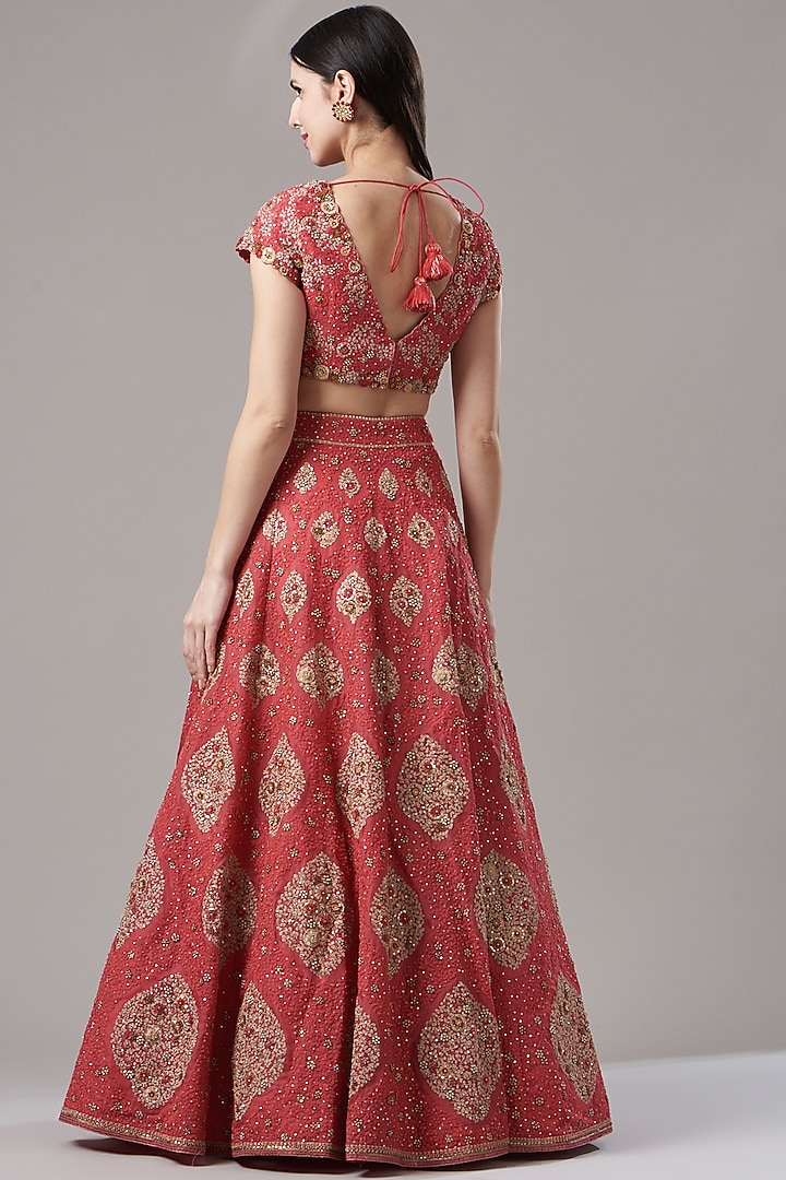 Red Organza Shimmer Bridal Lehenga Set by Petticoat Lane at Pernia's Pop Up Shop