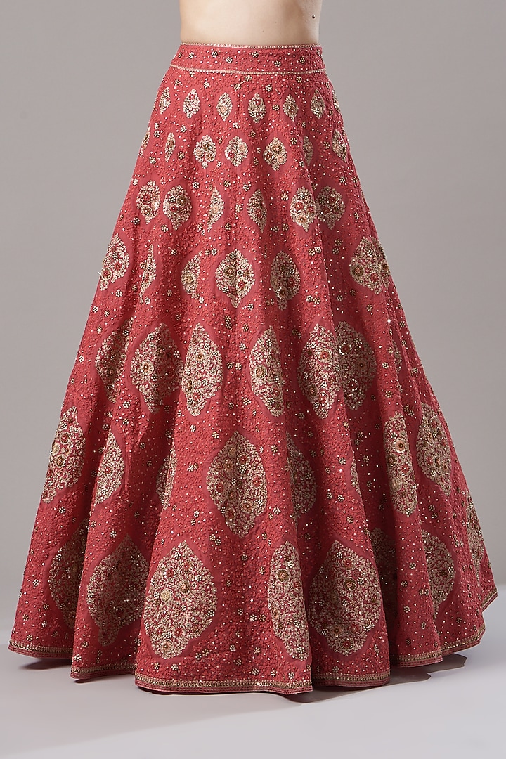 Red Organza Shimmer Bridal Lehenga Set by Petticoat Lane at Pernia's Pop Up Shop