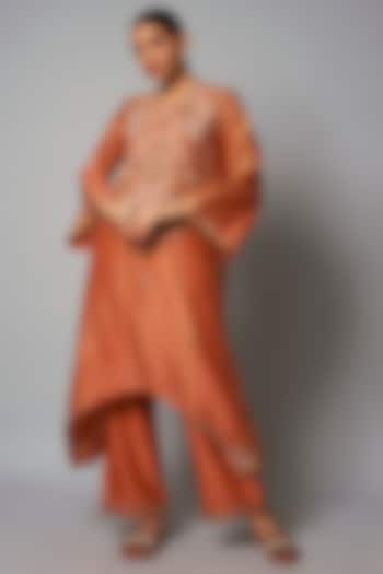 Rust Chanderi Asymmetric Kurta Set by Petticoat Lane at Pernia's Pop Up Shop