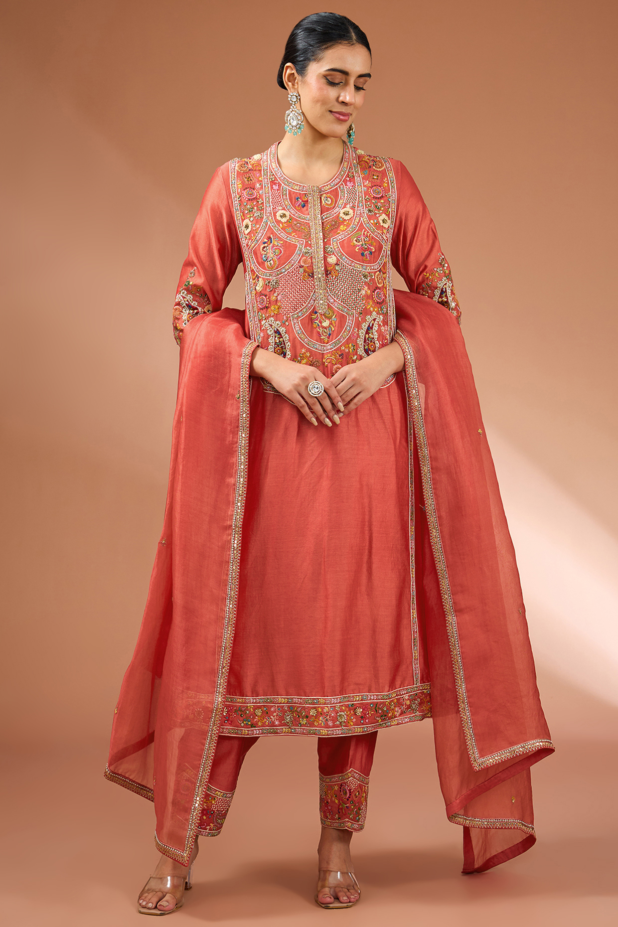 Red Chanderi Kurta Set by Petticoat Lane at Pernia's Pop Up Shop