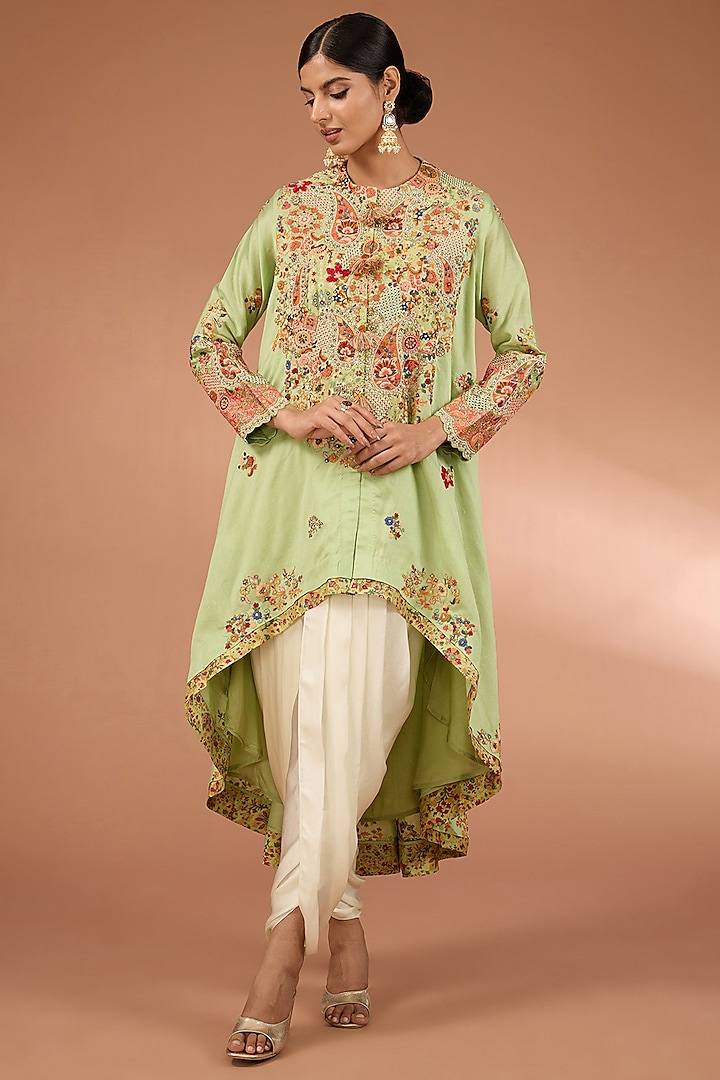 Green Chanderi Jacket Set by Petticoat Lane at Pernia's Pop Up Shop