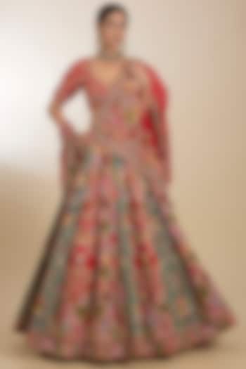 Multi-Colored Chanderi & Organza Patchwork Embroidered Bridal Lehenga Set by Petticoat Lane at Pernia's Pop Up Shop