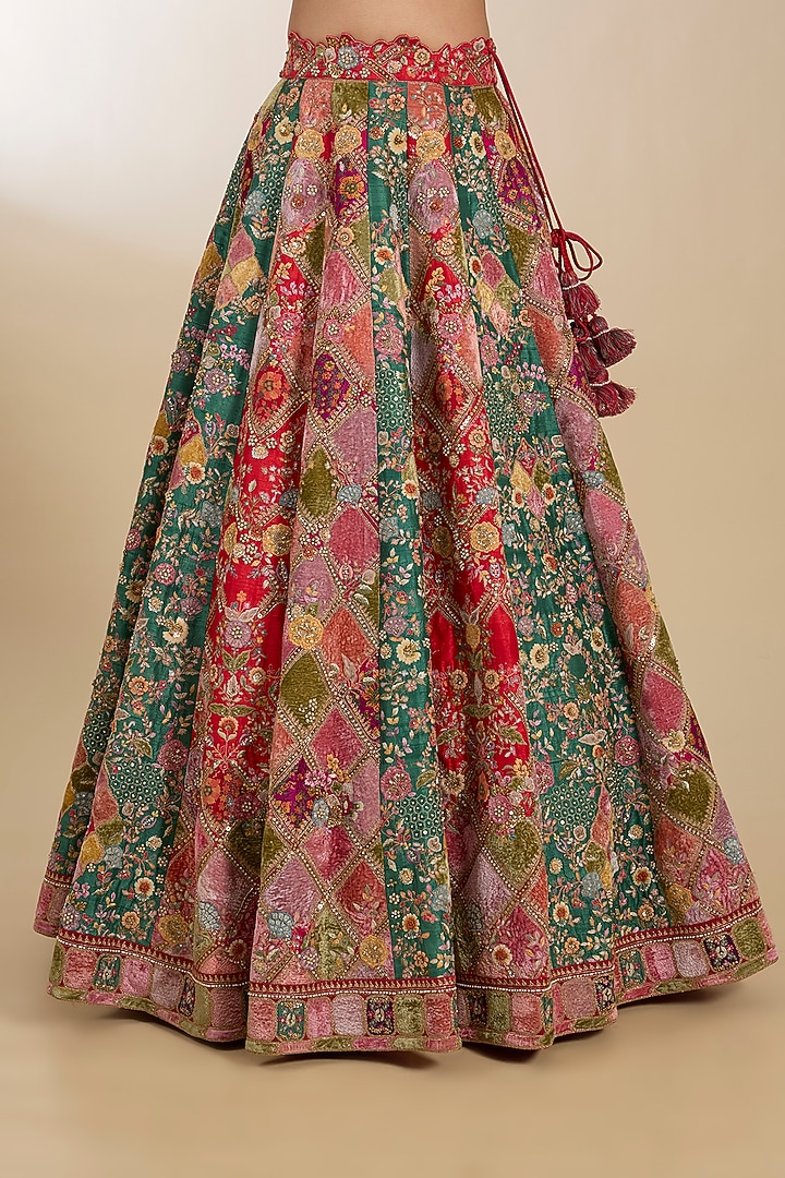 Multi-Colored Chanderi & Organza Patchwork Embroidered Bridal Lehenga Set by Petticoat Lane at Pernia's Pop Up Shop