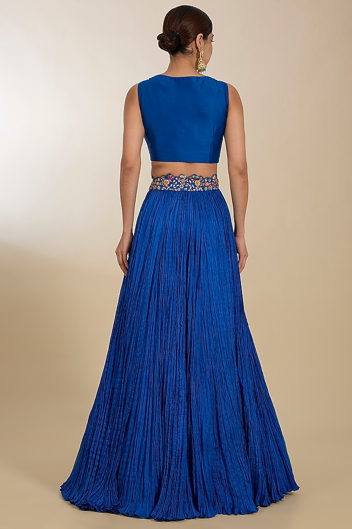 Blue Chanderi & Organza Patchwork Embroidered Cape Set by Petticoat Lane at Pernia's Pop Up Shop