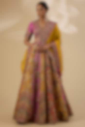 Multi-Colored Chanderi Embroidered Bridal Lehenga Set by Petticoat Lane at Pernia's Pop Up Shop