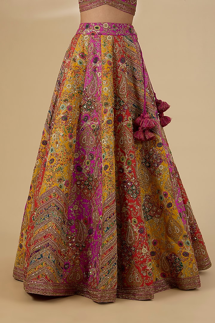 Multi-Colored Chanderi Embroidered Bridal Lehenga Set by Petticoat Lane at Pernia's Pop Up Shop
