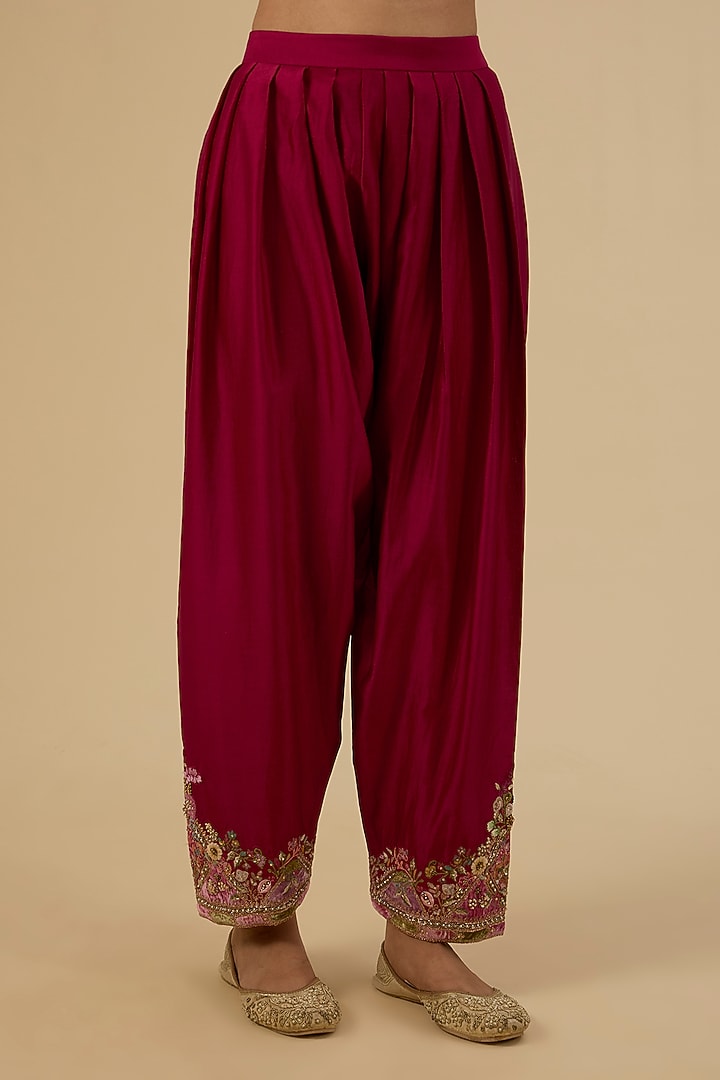 Red Chanderi Patchwork A-Line Kurta Set by Petticoat Lane at Pernia's Pop Up Shop