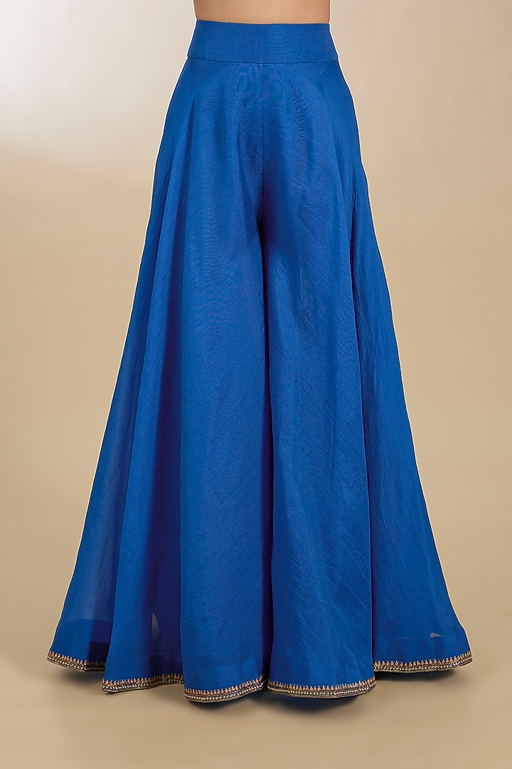 Blue Chanderi Patchwork Aari Embroidered Jacket Set by Petticoat Lane at Pernia's Pop Up Shop