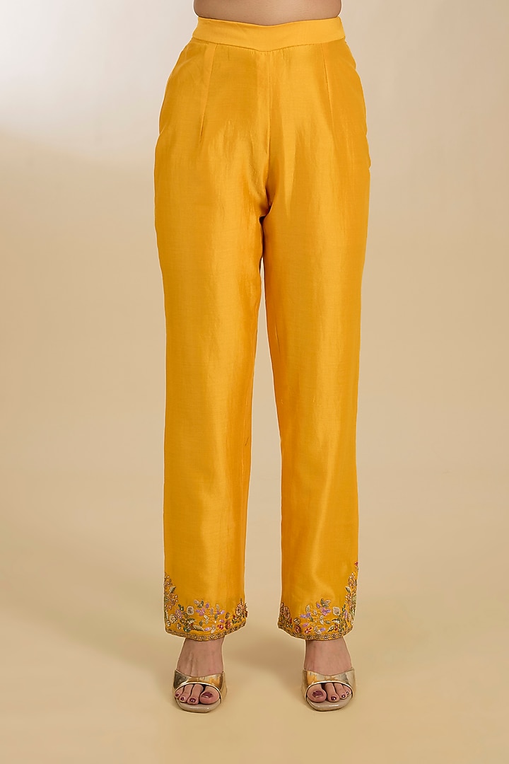 Yellow Organza Patchwork Front Open Kalidar Bridal Anarkali Set by Petticoat Lane at Pernia's Pop Up Shop