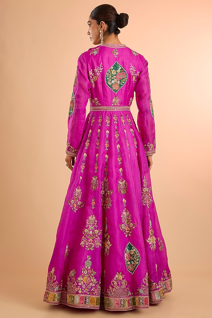 Fuchsia Pink Organza Bridal Anarkali Set by Petticoat Lane at Pernia's Pop Up Shop