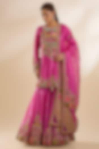 Fuchsia Chanderi Silk Embroidered Bridal Sharara Set by Petticoat Lane at Pernia's Pop Up Shop