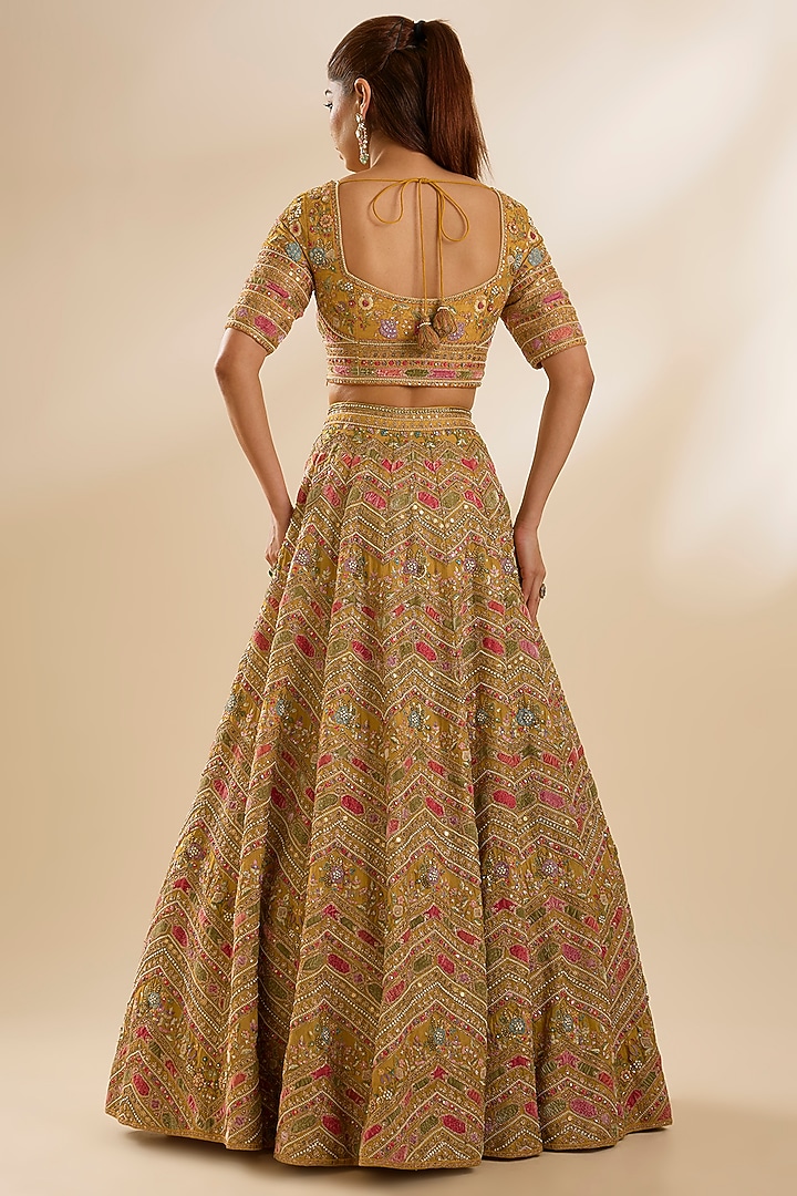 Mustard Raw Silk Embroidered Bridal Lehenga Set by Petticoat Lane at Pernia's Pop Up Shop
