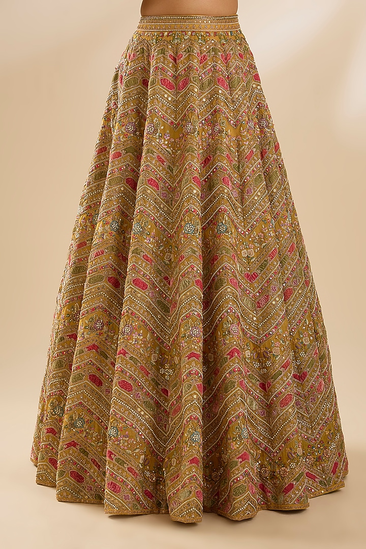 Mustard Raw Silk Embroidered Bridal Lehenga Set by Petticoat Lane at Pernia's Pop Up Shop