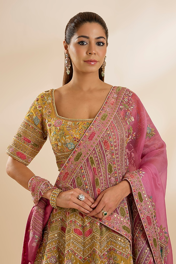 Mustard Raw Silk Embroidered Bridal Lehenga Set by Petticoat Lane at Pernia's Pop Up Shop