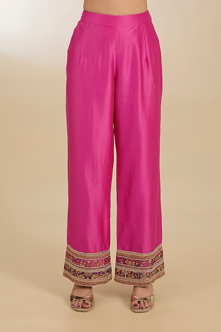 Fuchsia Silk & Chanderi Patchwork A-Line Kurta Set by Petticoat Lane at Pernia's Pop Up Shop