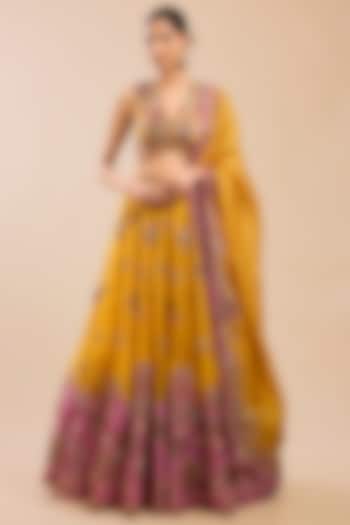 Yellow Organza Kalidar Bridal Lehenga Set by Petticoat Lane at Pernia's Pop Up Shop