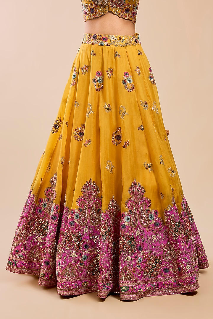 Yellow Organza Kalidar Bridal Lehenga Set by Petticoat Lane at Pernia's Pop Up Shop