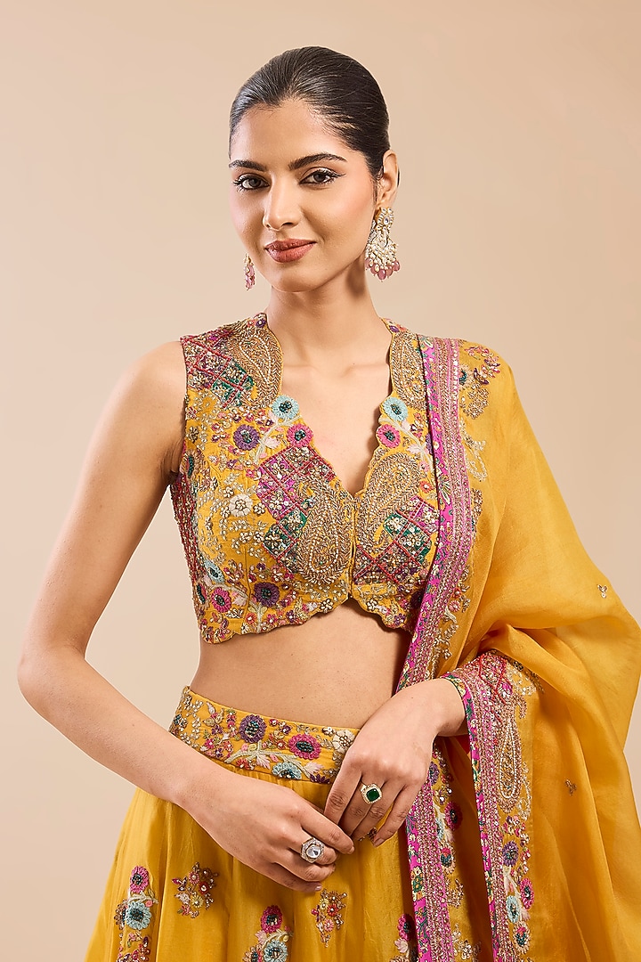 Yellow Organza Kalidar Bridal Lehenga Set by Petticoat Lane at Pernia's Pop Up Shop