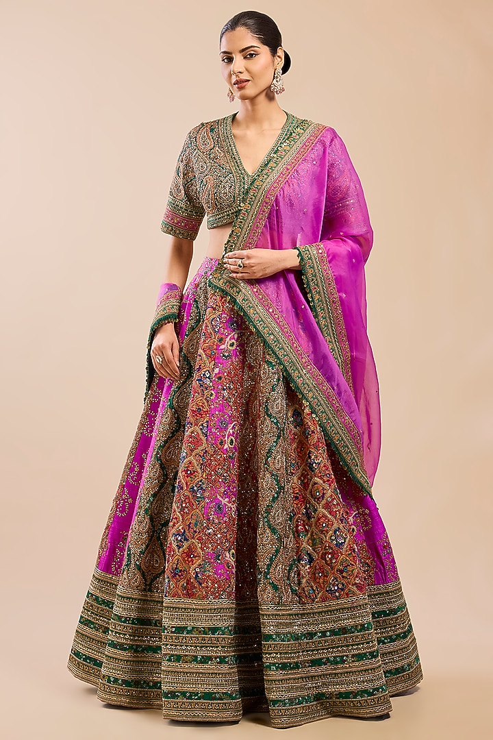 Multi-Colored Chanderi Silk Bridal Lehenga Set by Petticoat Lane at Pernia's Pop Up Shop