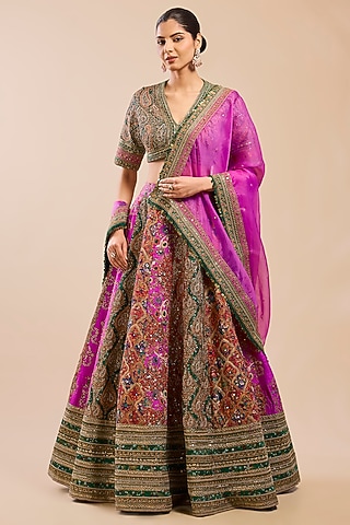 Multi-Colored Chanderi Silk Lehenga Set by Petticoat Lane