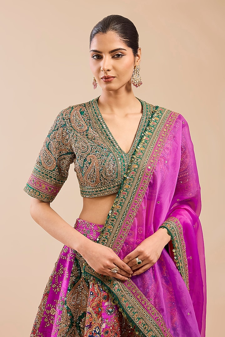 Multi-Colored Chanderi Silk Bridal Lehenga Set by Petticoat Lane at Pernia's Pop Up Shop