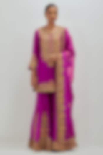 Hot Pink Chanderi Embroidered A-Line Kurta Set by Petticoat Lane at Pernia's Pop Up Shop