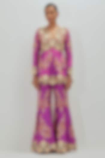 Hot Pink Chanderi Moti Embroidered Bridal Sharara Set by Petticoat Lane at Pernia's Pop Up Shop