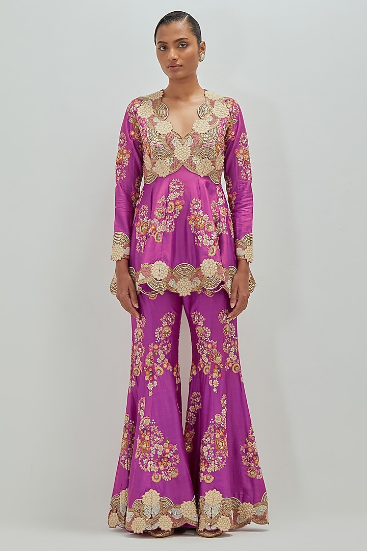 Hot Pink Chanderi Moti Embroidered Bridal Sharara Set by Petticoat Lane at Pernia's Pop Up Shop