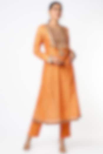 Orange Chanderi Kurta Set by Petticoat Lane