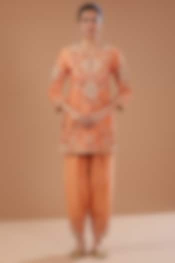 Orange Chanderi Shimmer Dori Embroidered Kurta Set by Petticoat Lane at Pernia's Pop Up Shop
