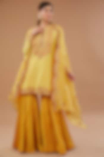 Yellow Brocade Sharara Set by Petticoat Lane at Pernia's Pop Up Shop