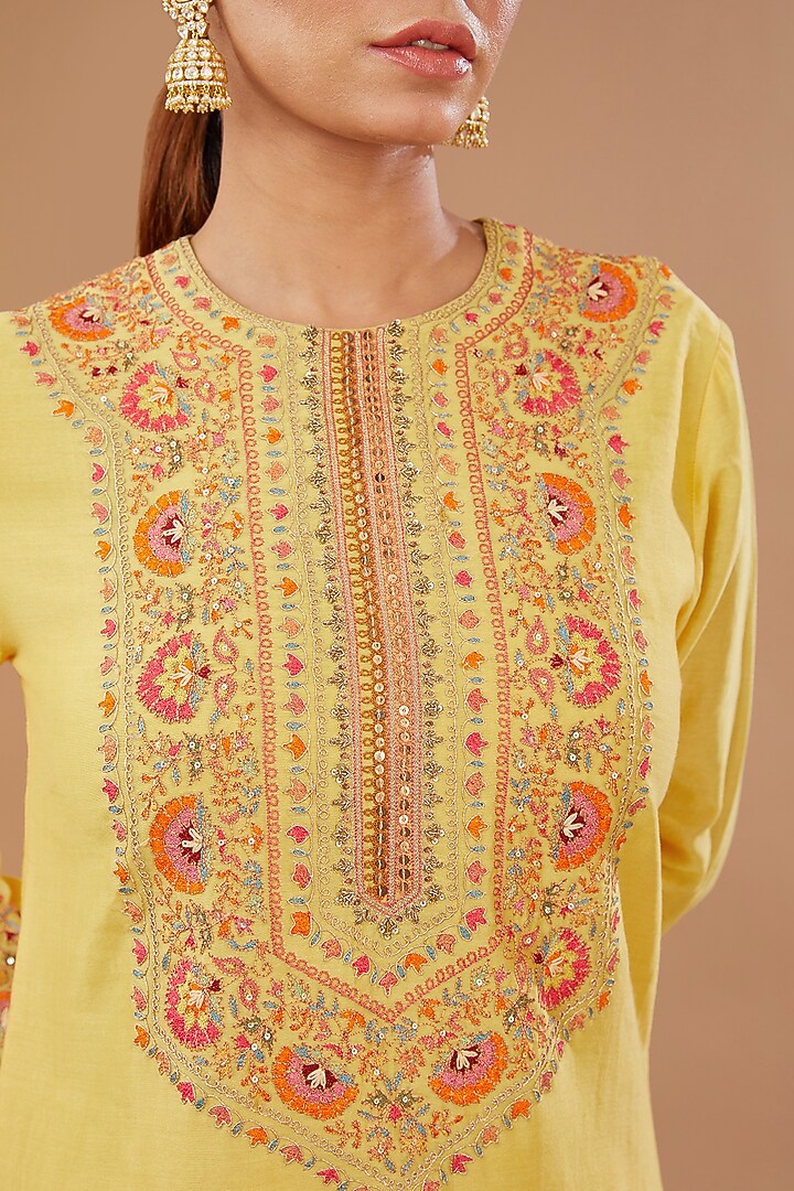 Yellow Brocade Wedding Sharara Set by Petticoat Lane at Pernia's Pop Up Shop