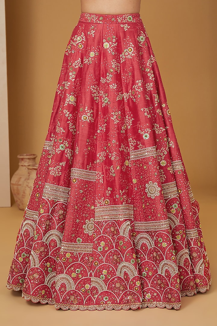 Red Dupion Dori Embroidered Shimmer Bridal Lehenga Set by Petticoat Lane at Pernia's Pop Up Shop