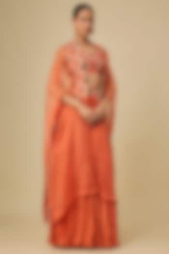 Orange Silk Crushed Skirt Set by Petticoat Lane at Pernia's Pop Up Shop