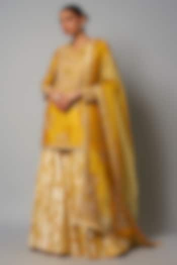 Yellow Brocade Sharara Set by Petticoat Lane at Pernia's Pop Up Shop