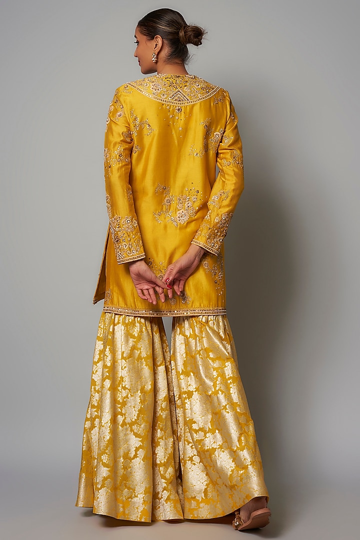 Yellow Brocade Bridal Sharara Set by Petticoat Lane at Pernia's Pop Up Shop