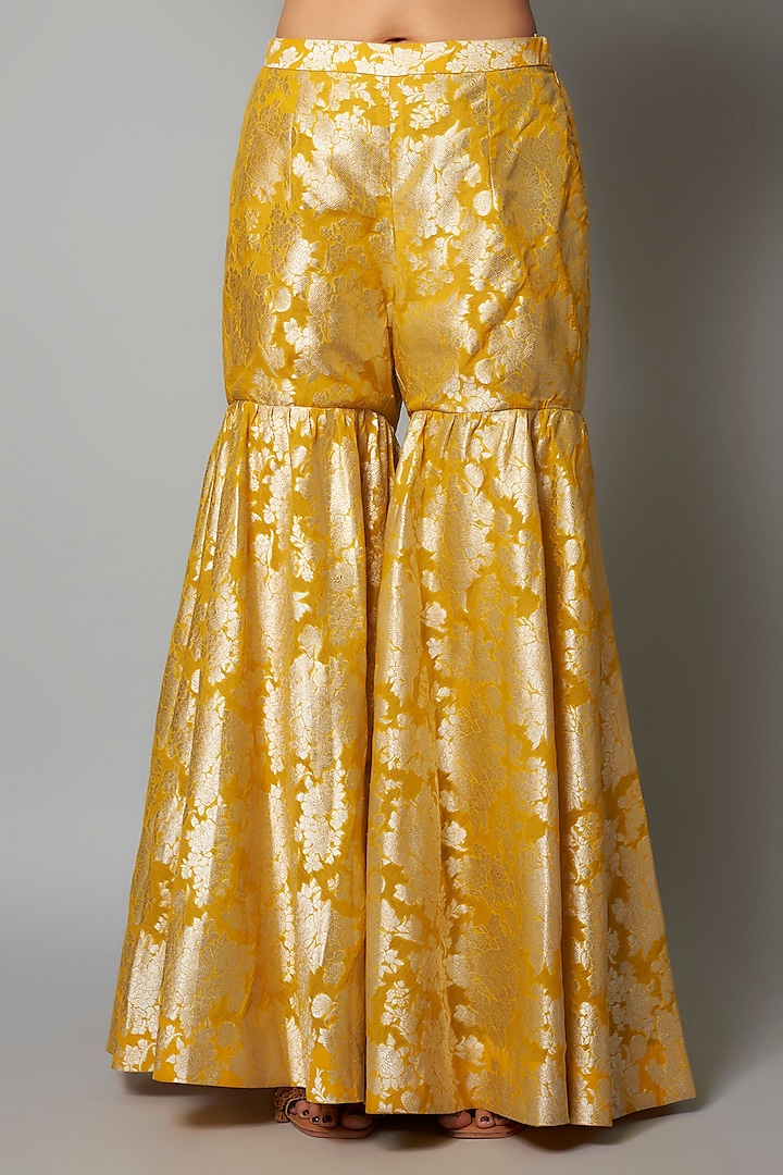 Yellow Brocade Bridal Sharara Set by Petticoat Lane at Pernia's Pop Up Shop