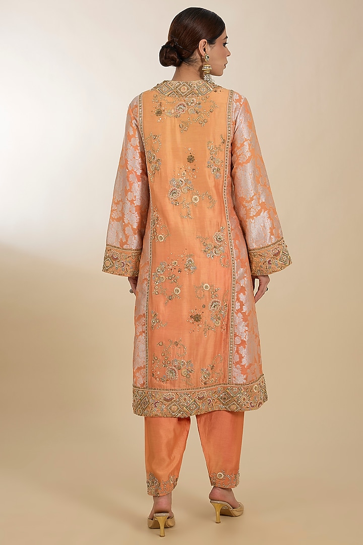 Yellow Chanderi & Organza Hand Embroidered A-Line Kurta Set by Petticoat Lane at Pernia's Pop Up Shop