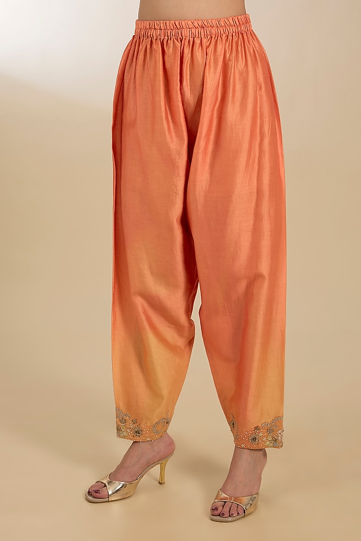 Yellow Chanderi & Organza Hand Embroidered A-Line Kurta Set by Petticoat Lane at Pernia's Pop Up Shop