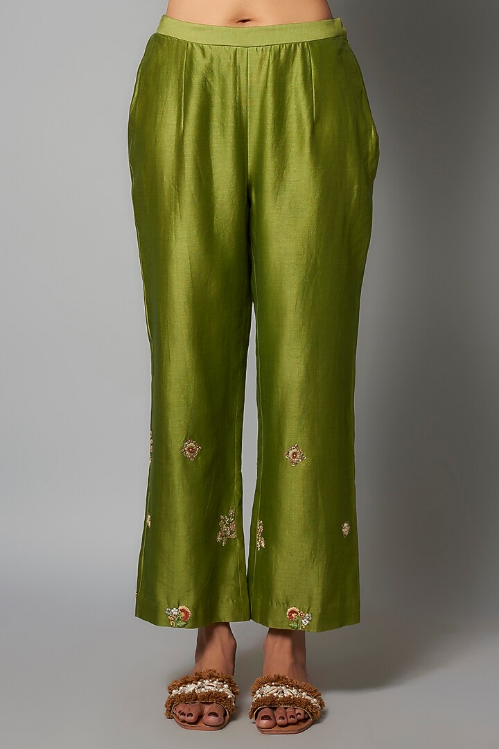 Green Shimmer Brocade Hand & Machine Embroidered Kurta Set by Petticoat Lane at Pernia's Pop Up Shop
